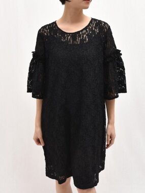 Maison Martin Margiela Black Lace Shift Dress with Statement Sleeves